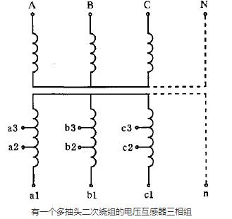 有一個(gè)多抽頭二次繞組的電壓互感器三相組